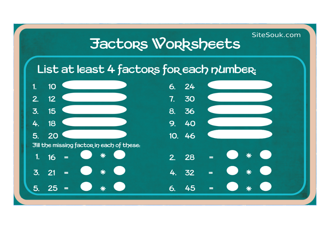 Factors Worksheets