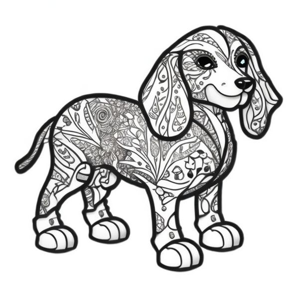 Coloring Page of Cute Robotic Dog - Floral Zentangle