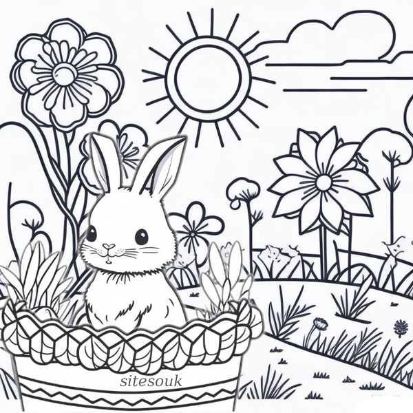 Coloring Page of Cute Easter Bunny