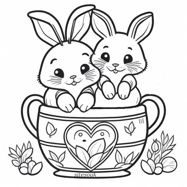 Coloring Page of Cute Easter Bunny