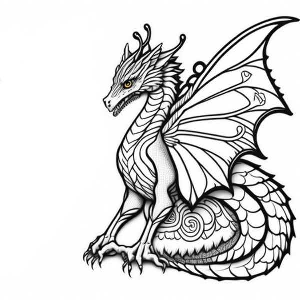 Coloring Page of Dragon with Butterfly Wings